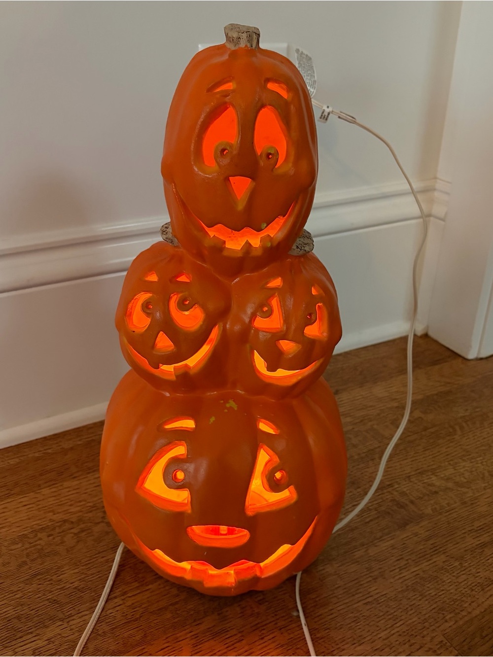 1998 Paper Magic Group 4-Face Stacked Pumpkin Tower Blow Mold Light Up 19"